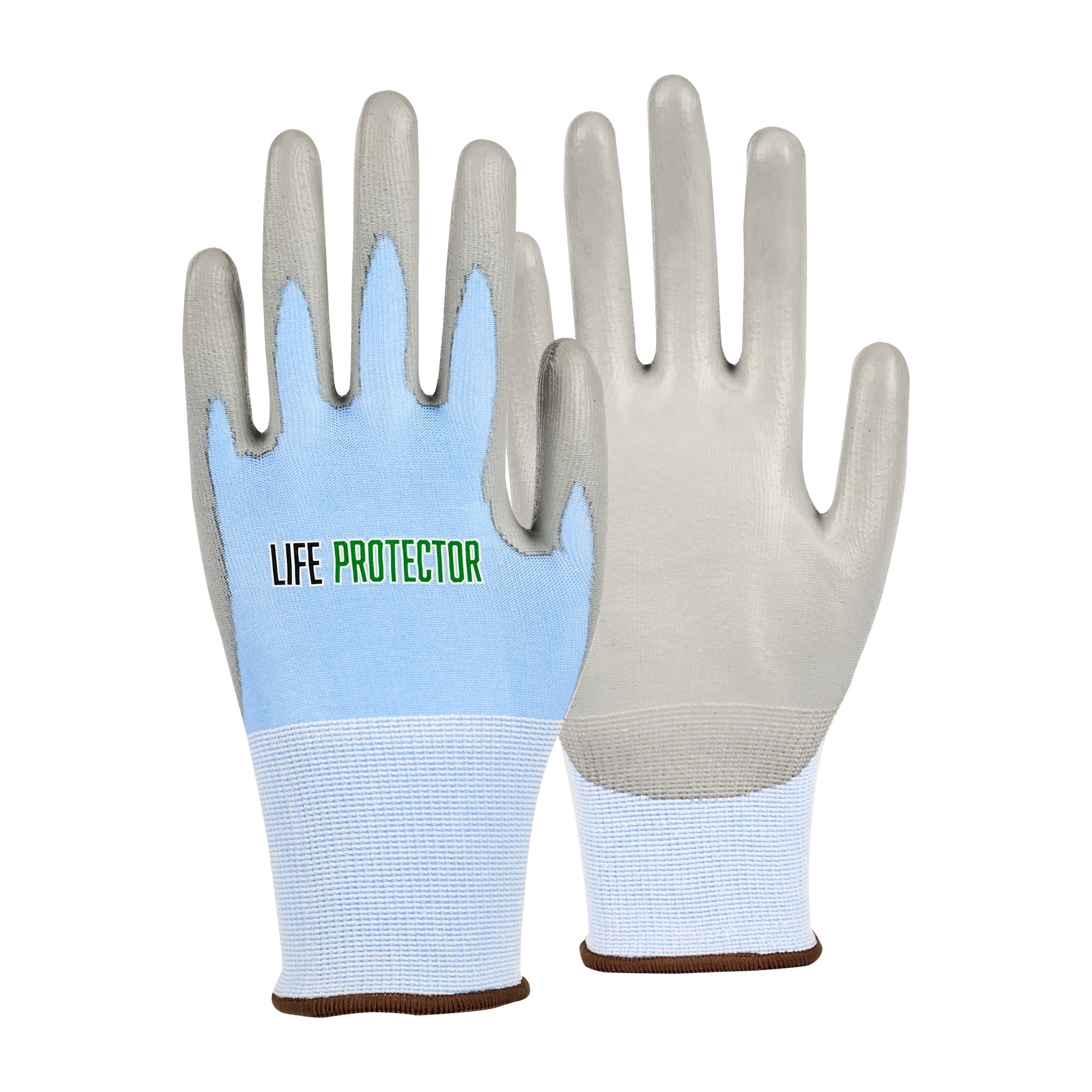 Life Protector Light Blue Diamond Blend Large Work Gloves - with Foam Polyurethane Palm Coating, Cut-Resistant - Pair - 1 count box