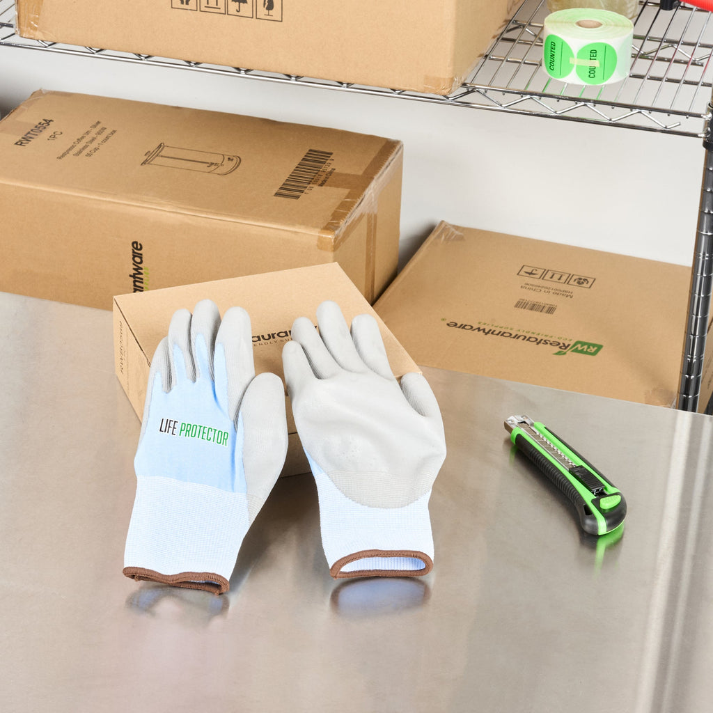 Life Protector Light Blue Diamond Blend Large Work Gloves - with Foam Polyurethane Palm Coating, Cut-Resistant - Pair - 1 count box