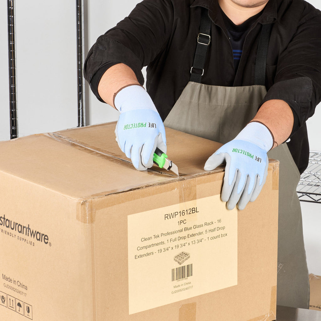 Life Protector Light Blue Diamond Blend Large Work Gloves - with Foam Polyurethane Palm Coating, Cut-Resistant - Pair - 1 count box