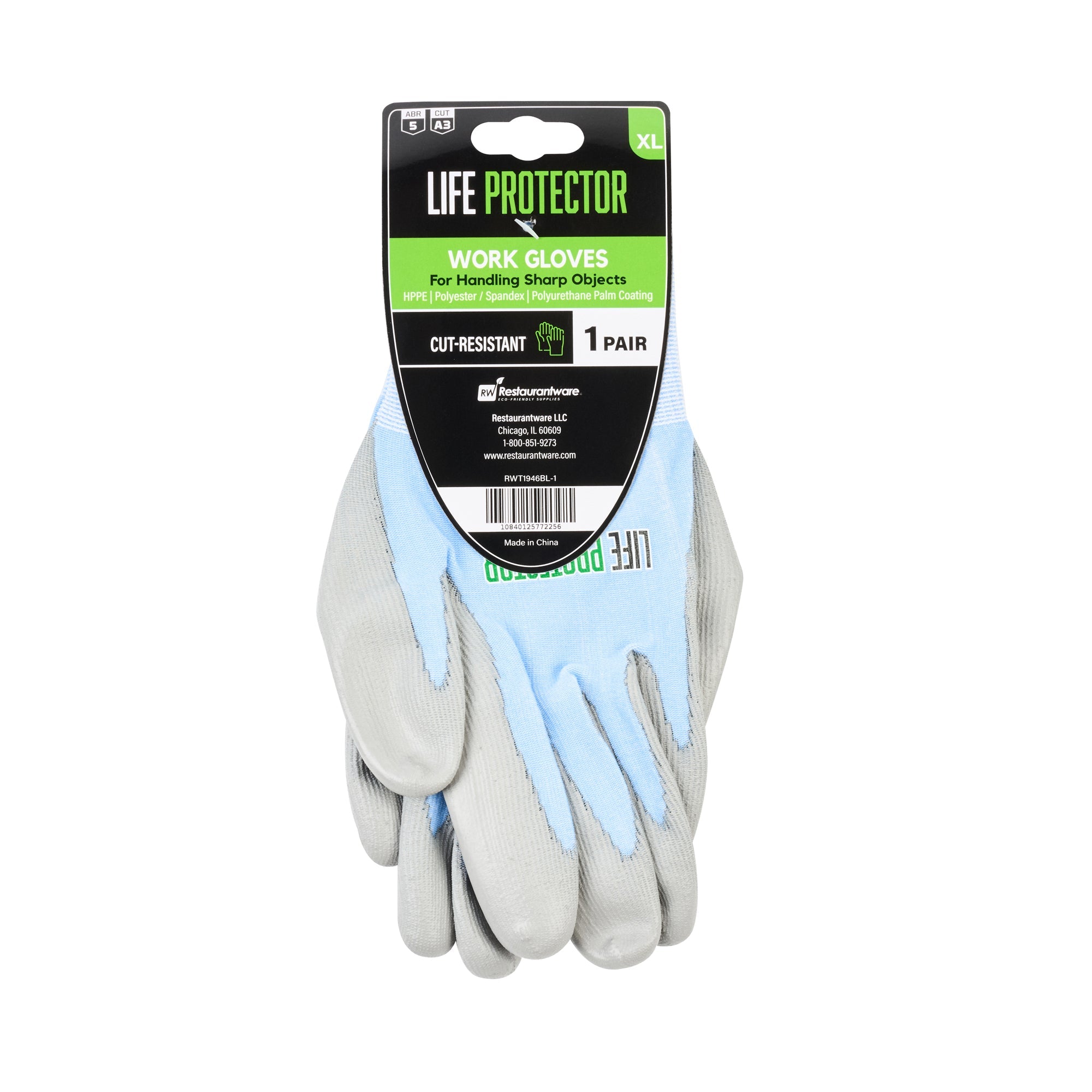 Life Protector Light Blue Diamond Blend Extra Large Work Gloves - with Foam Polyurethane Palm Coating, Cut-Resistant - Pair - 10 count box