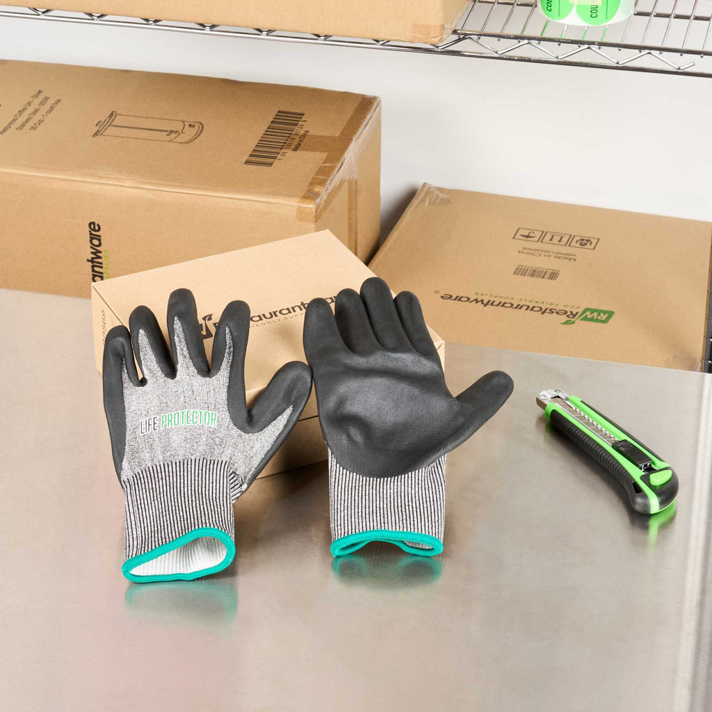 Life Protector Gray HPPE Polyester / Spandex Medium Work Gloves - Ultra-Thin Foam Nitrile Palm Coating, Cut-Resistant - Pair - 1 count box