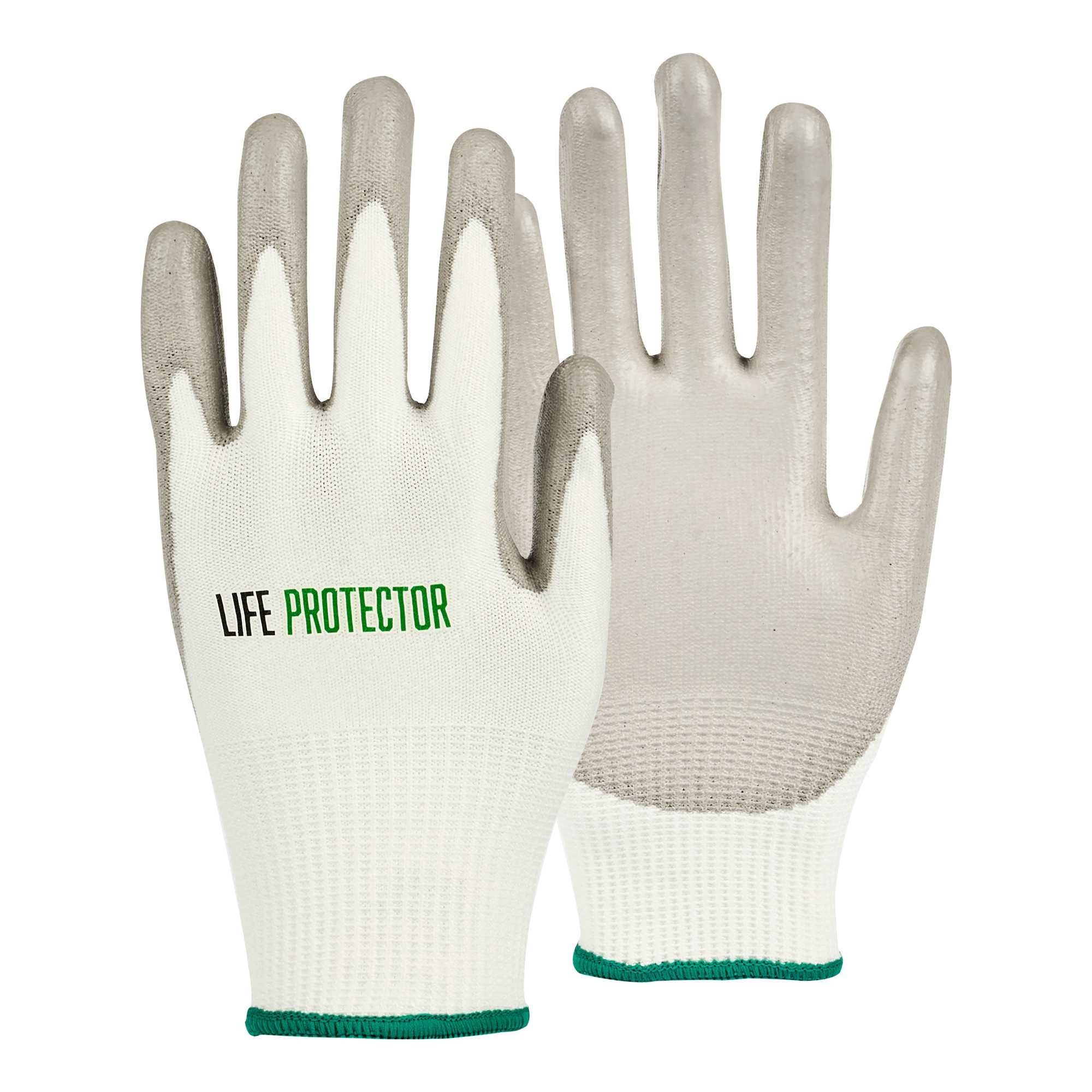 Life Protector White HPPE Polyester / Spandex Medium Work Gloves - with Polyurethane Palm Coating, Cut-Resistant - Pair - 1 count box