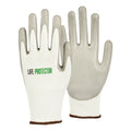 Life Protector White HPPE Polyester / Spandex Large Work Gloves - with Polyurethane Palm Coating, Cut-Resistant - Pair - 10 count box