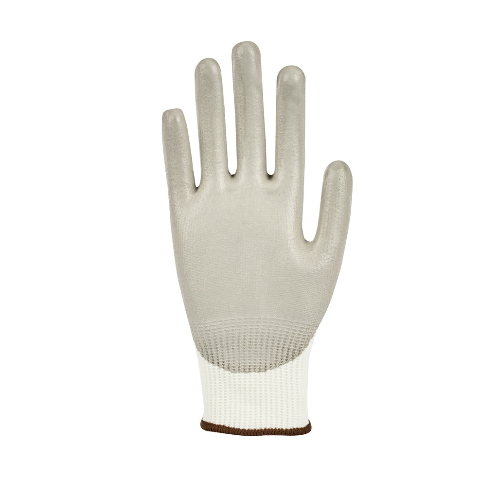 Life Protector White HPPE Polyester / Spandex Large Work Gloves - with Polyurethane Palm Coating, Cut-Resistant - Pair - 10 count box