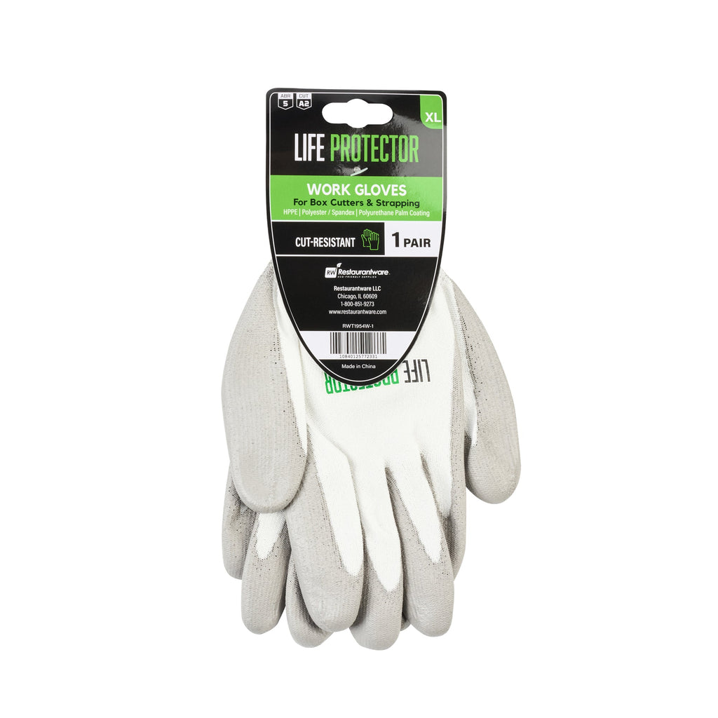 Life Protector White HPPE Polyester / Spandex Extra Large Work Gloves - with Polyurethane Palm Coating, Cut-Resistant - Pair - 10 count box