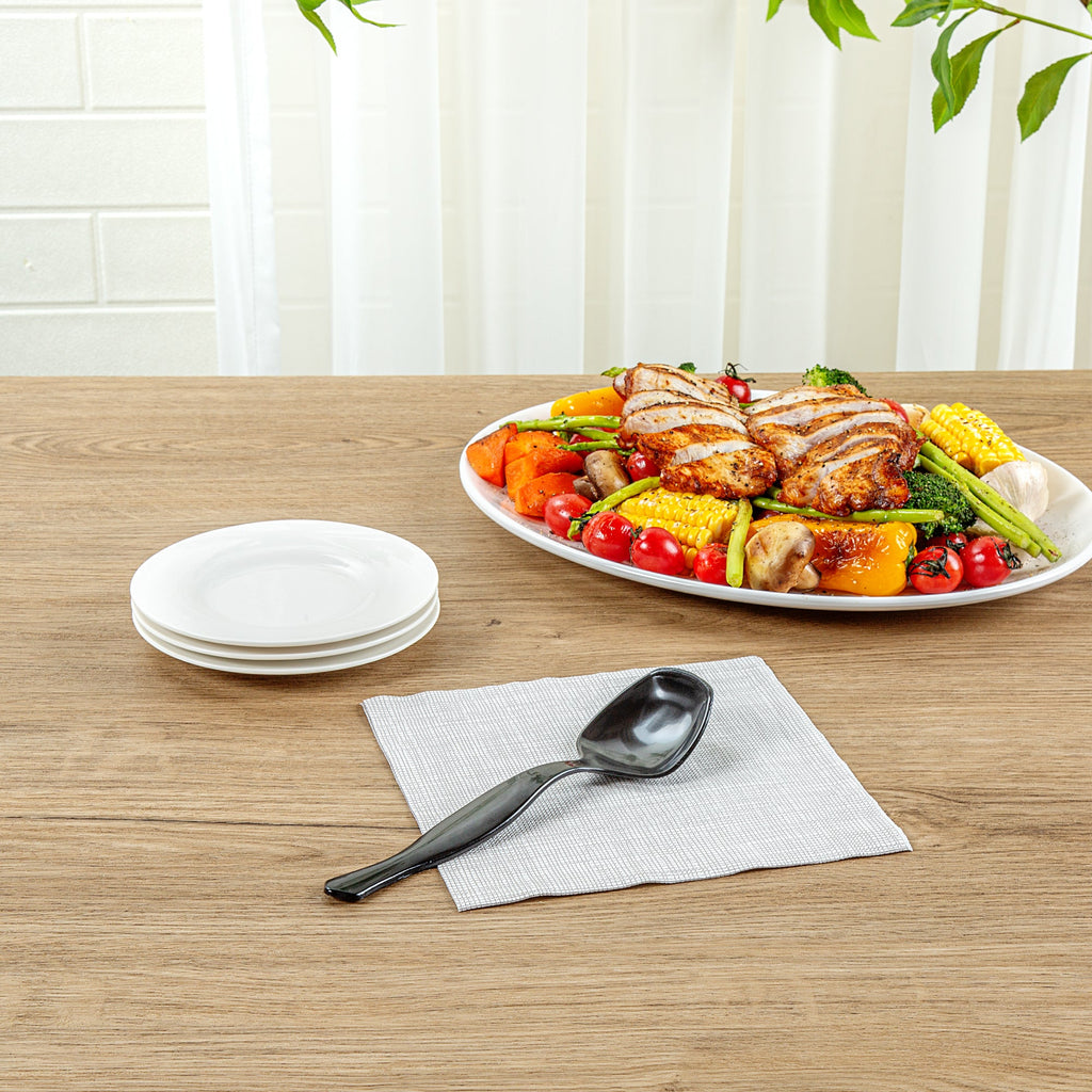 Cater Tek Black Plastic Serving Spoon - 8 1/2" - 100 count box