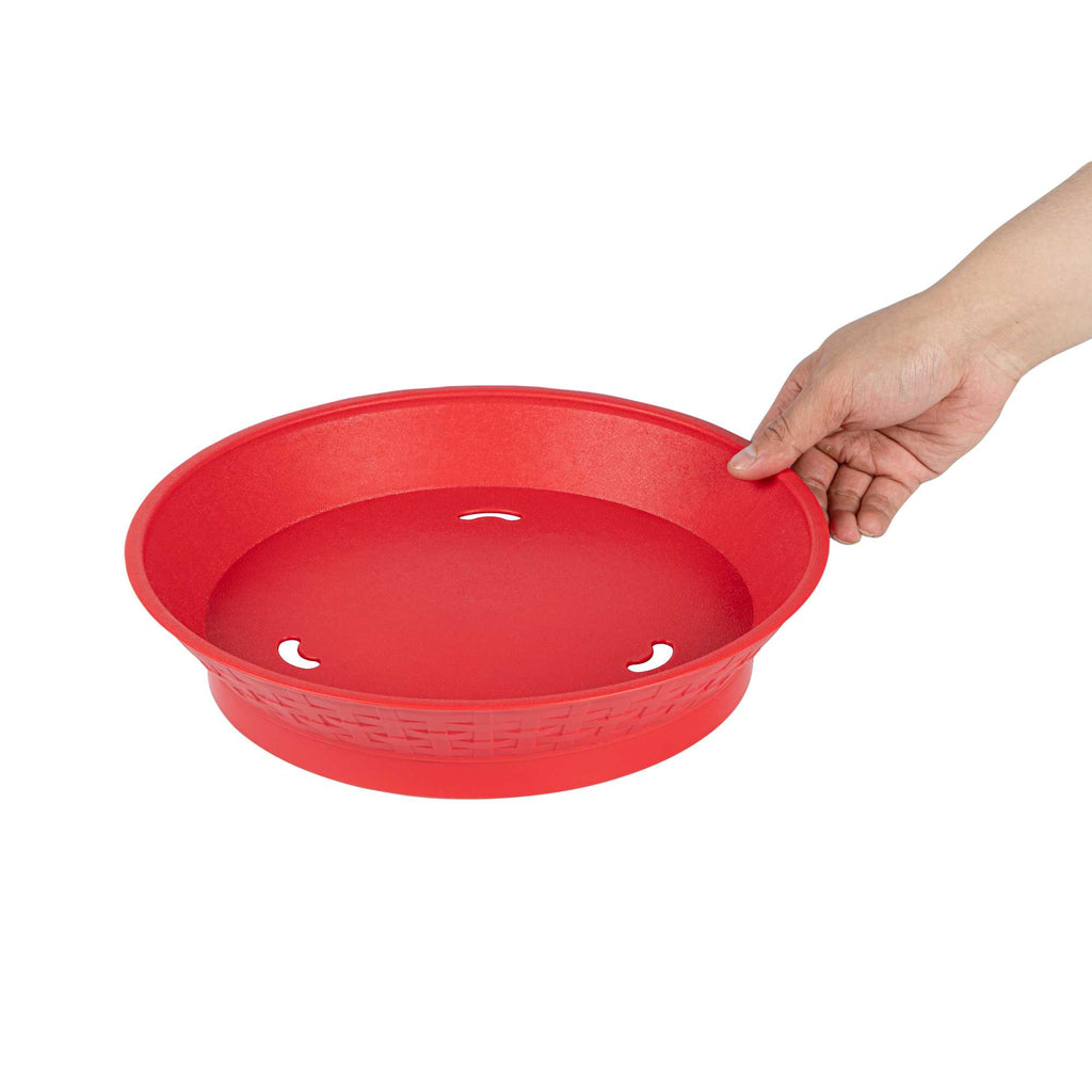Chef 101 Round Red Plastic Diner Platter - with Base - 12" x 12" x 2 1/4" - 10 count box