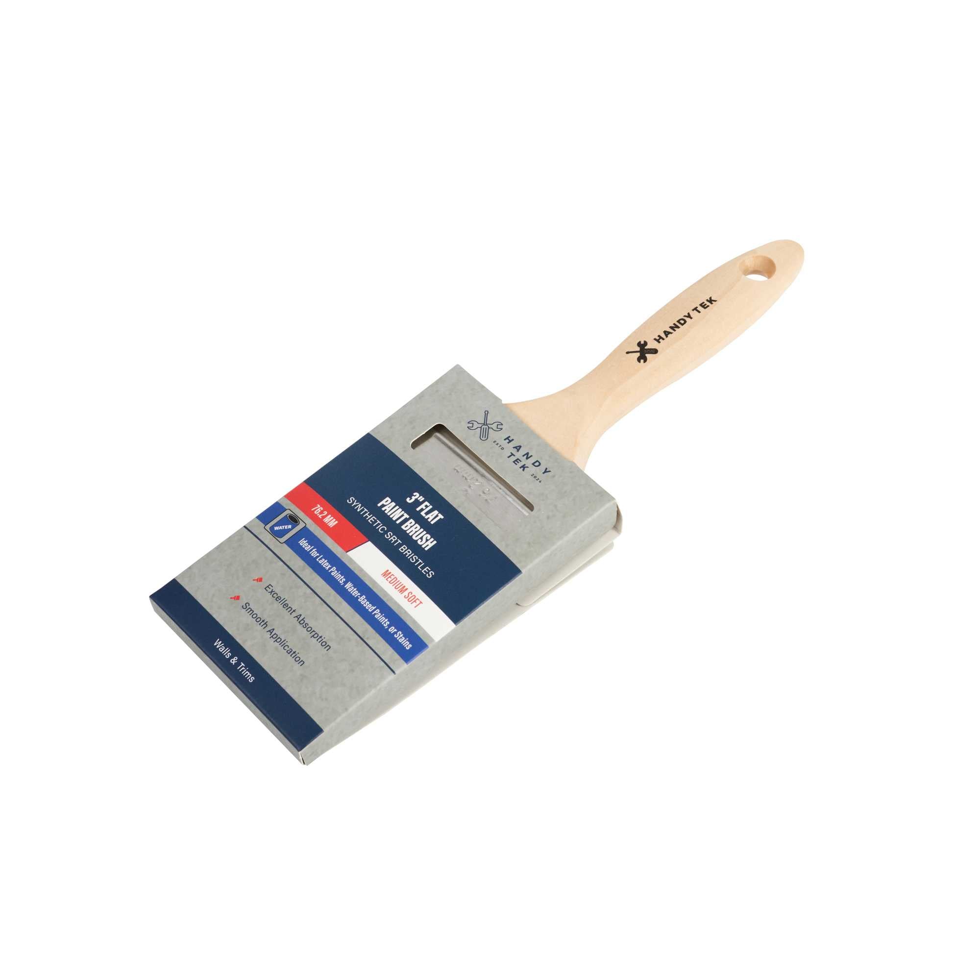 Handy Tek Synthetic Polyester Paint Brush - Flat, Beaver Tail - 3" - 72 count box