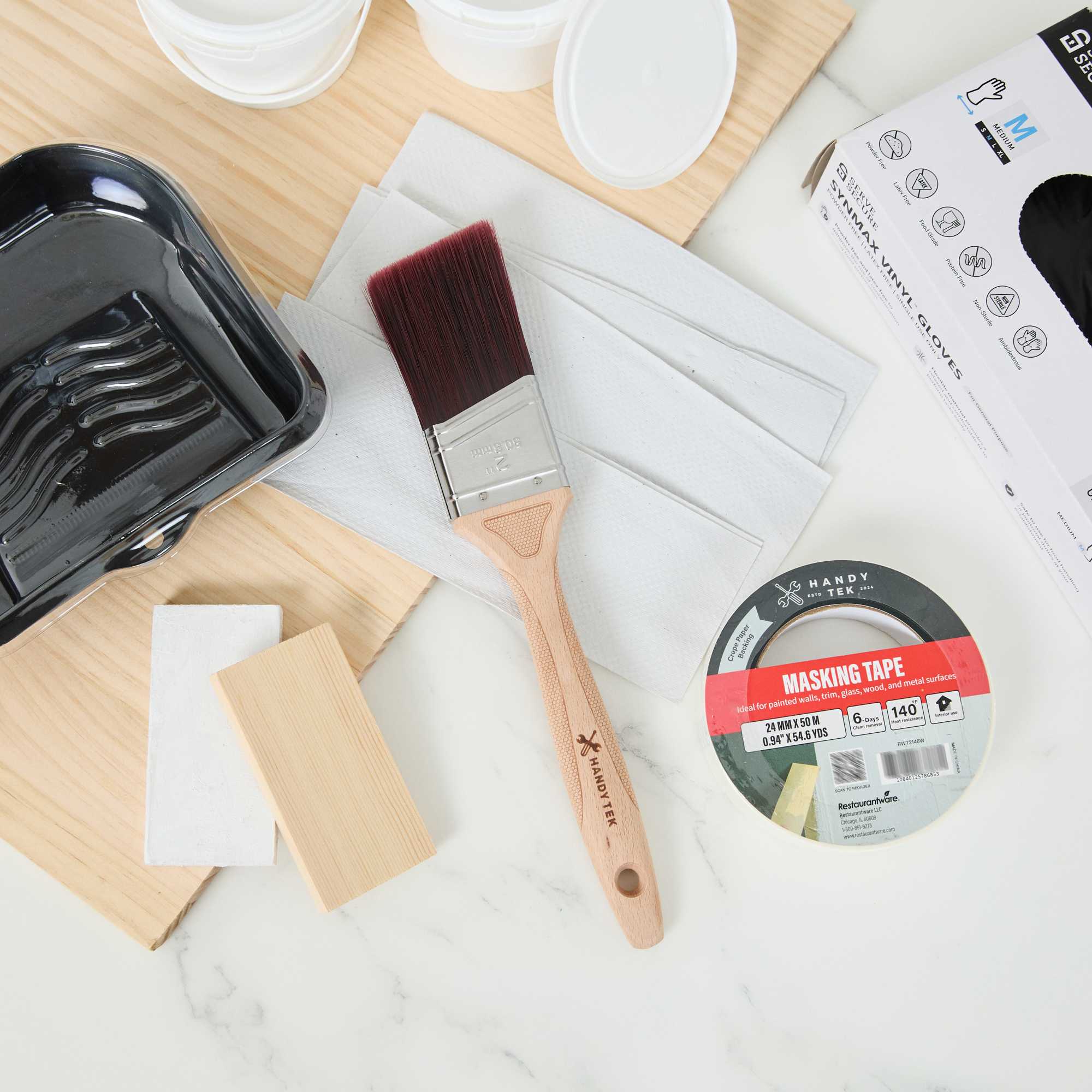 Handy Tek Polyester Paint Brush - Angled, Soft Tip, Textured Handle - 2" - 72 count box