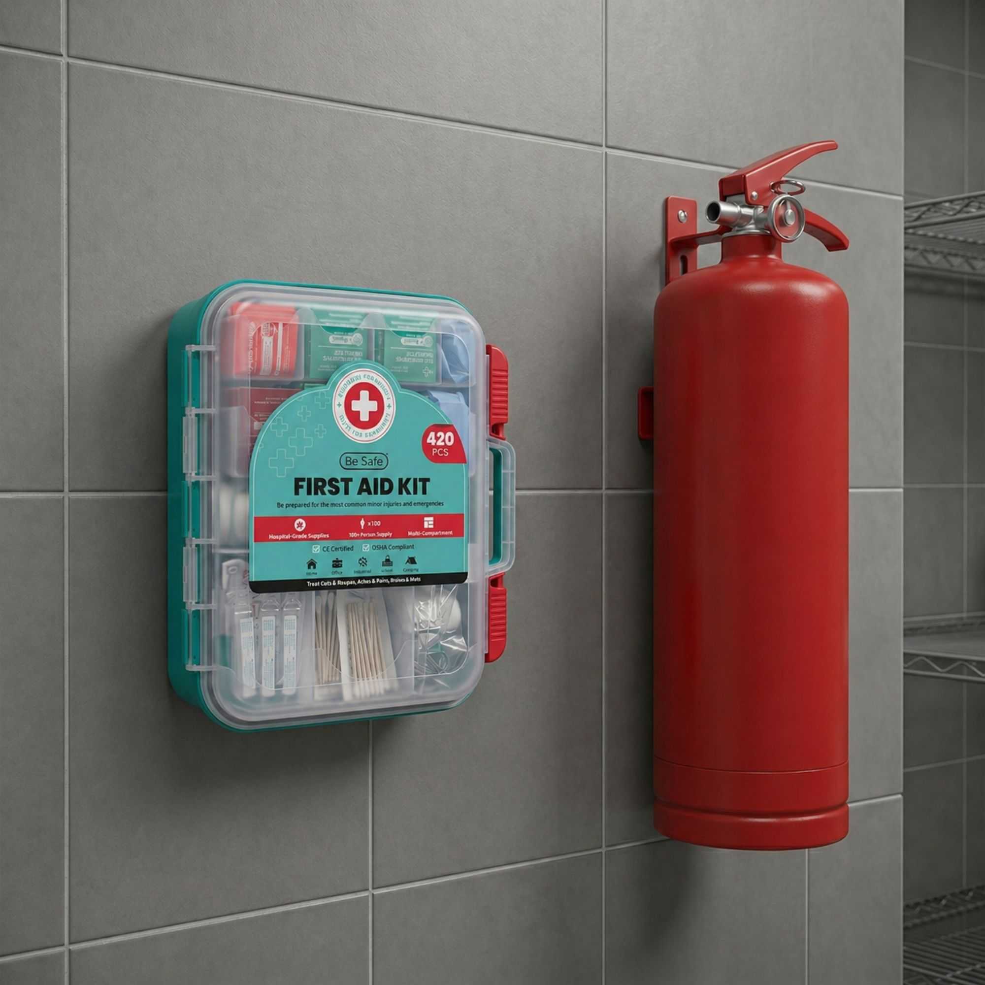 Be Safe 100-Person Class A First Aid Kit - 420 Piece, Wall Mountable - 1 count box