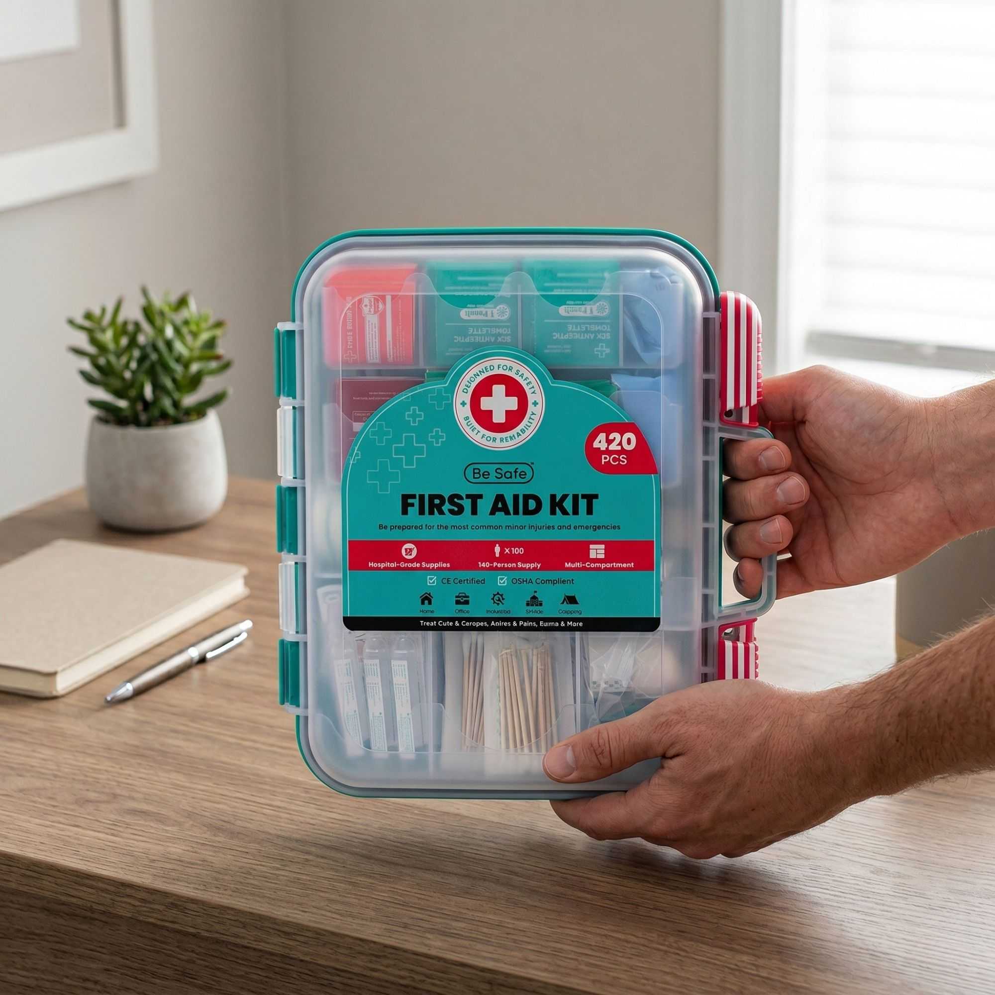 Be Safe 100-Person Class A First Aid Kit - 420 Piece, Wall Mountable - 1 count box