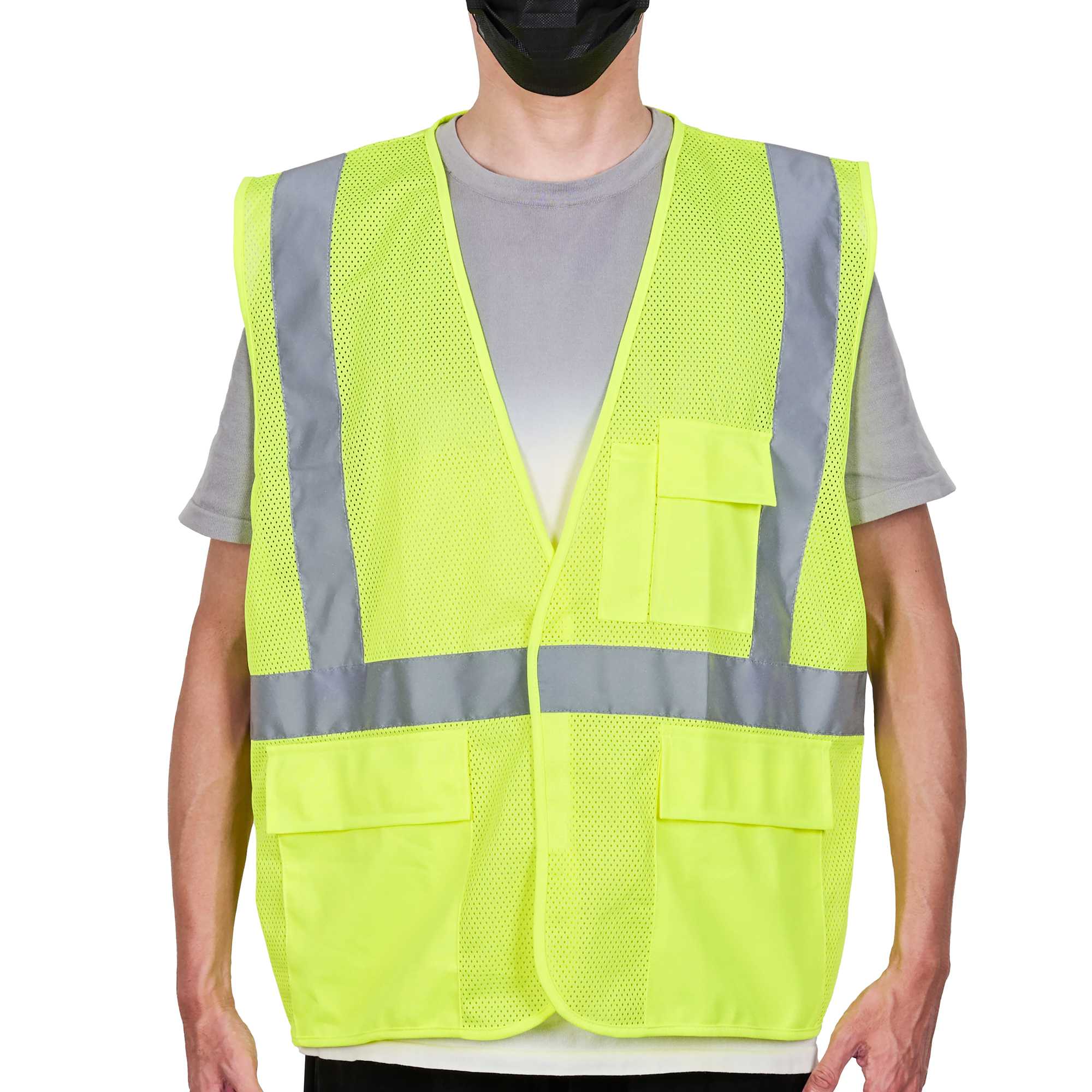 Be Safe Type R Class 2 Lime S/M High Visibility Mesh Safety Vest - Hook/Loop Closure, Reflective Tape - 20 count box