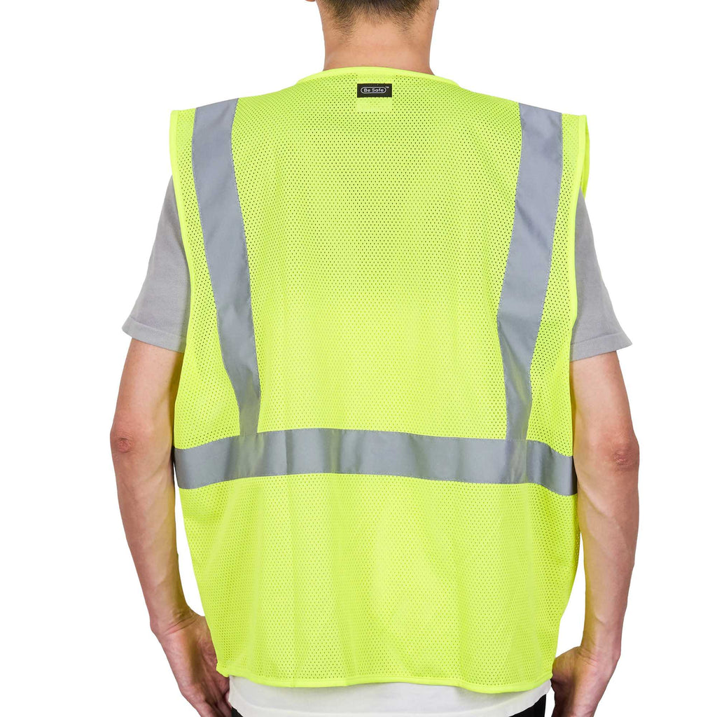 Be Safe Type R Class 2 Lime S/M High Visibility Mesh Safety Vest - Hook/Loop Closure, Reflective Tape - 20 count box