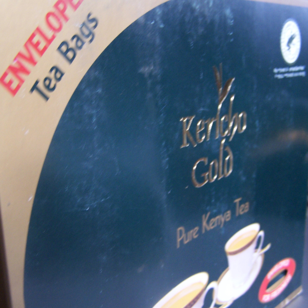 Kericho Gold envelop tea bags package close-up front angle