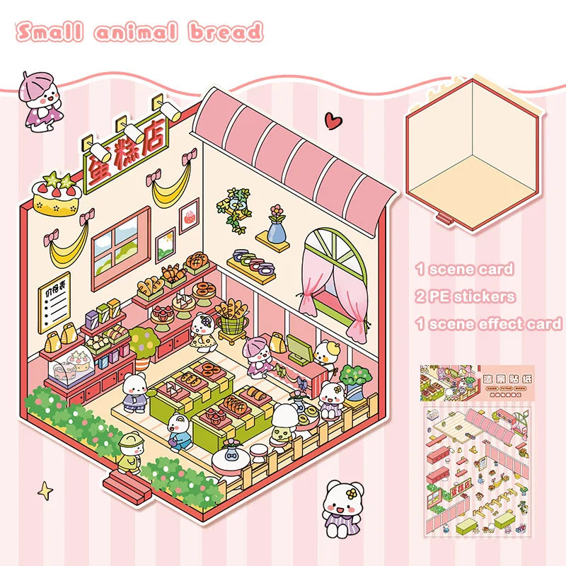 3D Simulation Cabin Stickers Set | Creative Cartoon DIY Landscape Decals for Kids