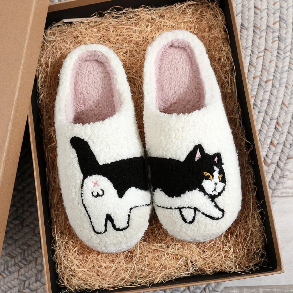 Embroidered Cat Pattern Slippers