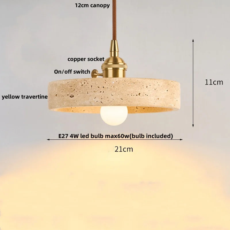 Yellow travertine and copper led pendant light kitchen hanging lamp