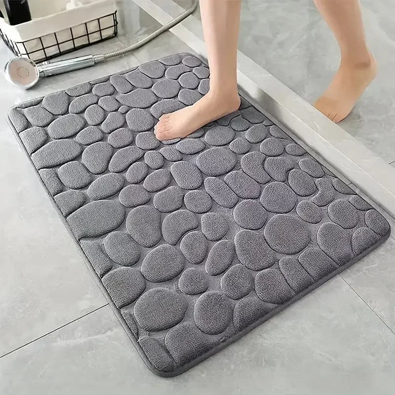 Cobblestone 3D Bath Mat | Non Slip Absorbent Quick Dry Bathroom Rug