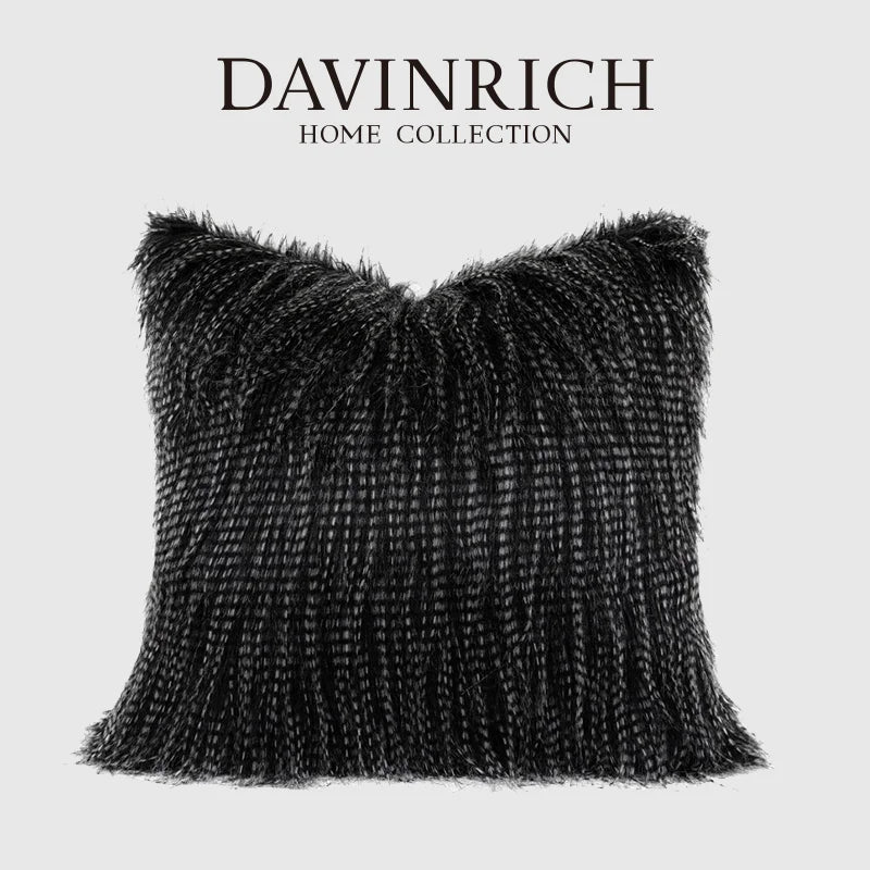 DecorBites™ Luxe Black Fluffy Throw Pillow Cover - Modern Simplicity & Art Deco Design