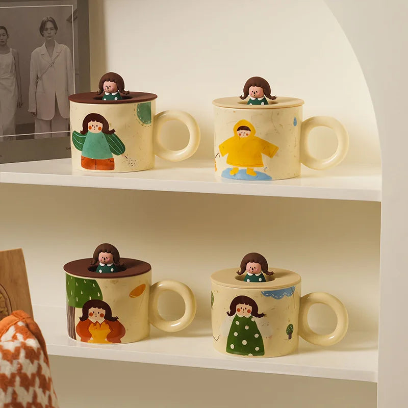 DecorBites™ Creative Ceramic Coffee Mug with Lid for Couples