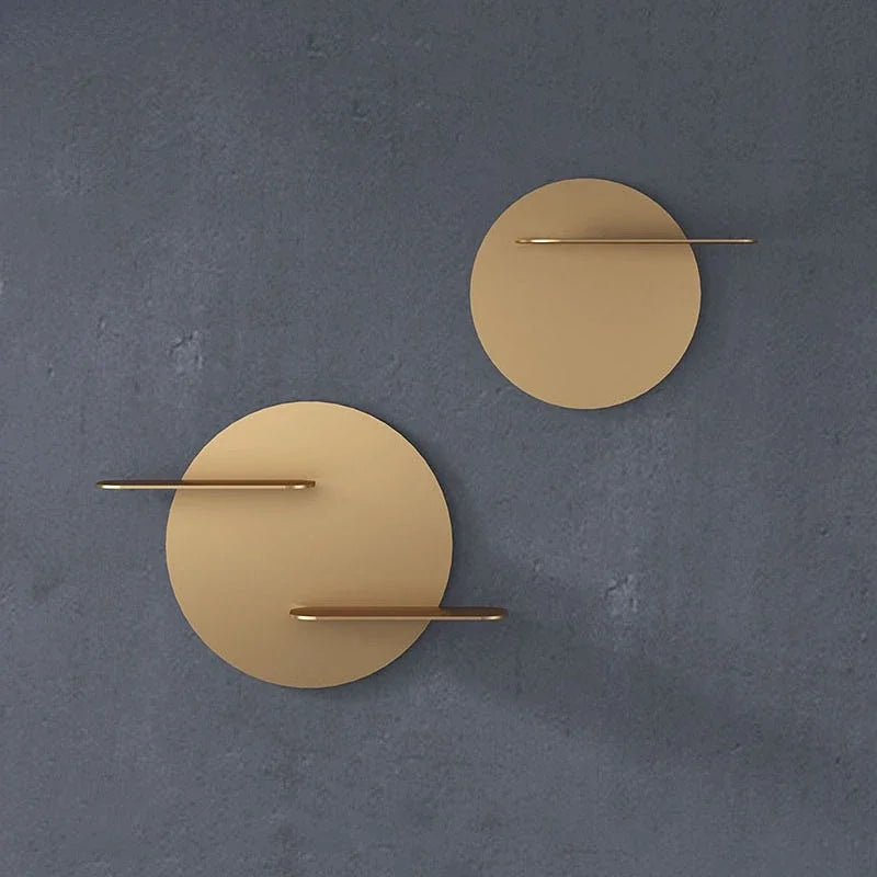 DecorBites™ Gold Metal Round Wall Storage Shelf with Hooks