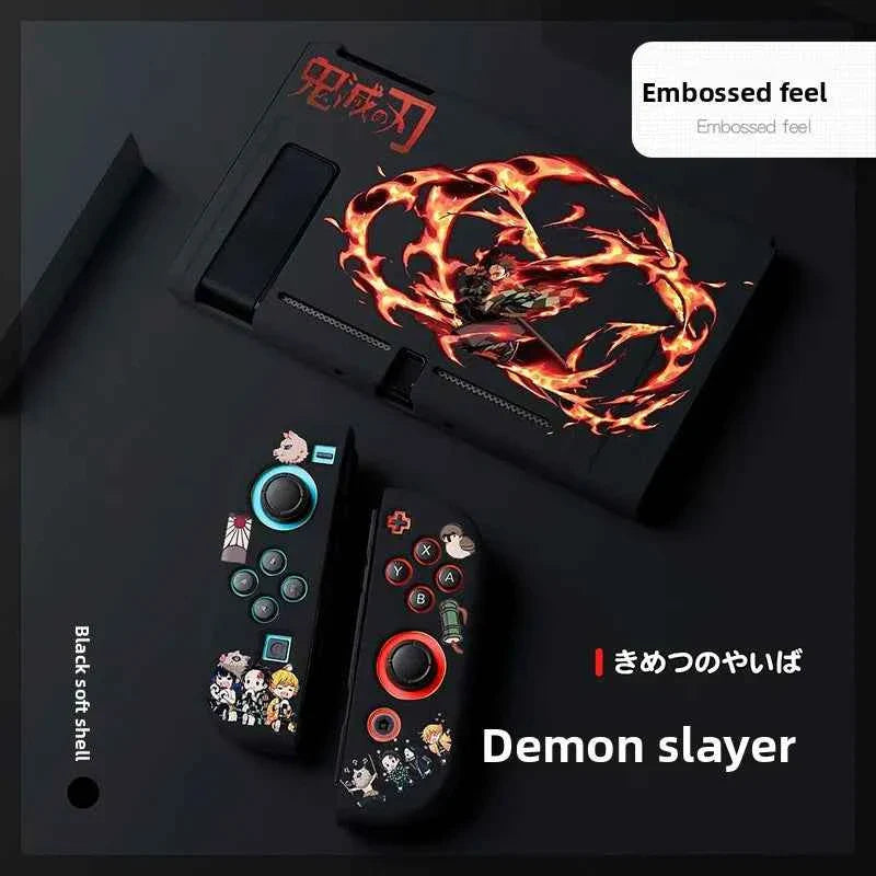 Demon Slayer Painted Relief Protective Case for Switch NS TPU Soft-shell Split Protective Case Creative Game Console Accessories