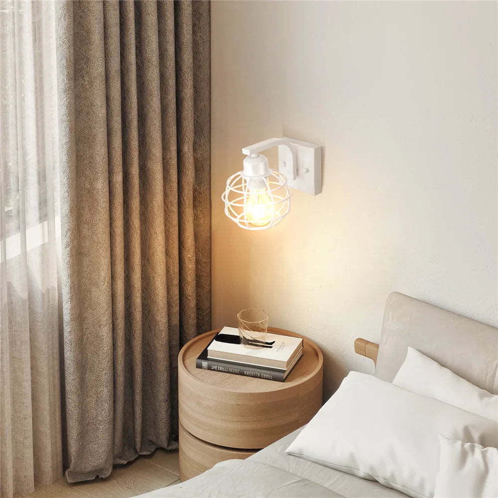 DecorBites™ Iron White Cage Wall Lamp for Modern Indoor Lighting