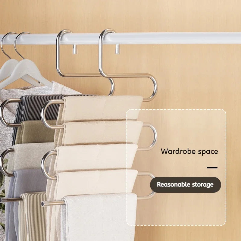 5-Layer Stainless Steel Pant Rack | Multifunctional Non-Slip Clothes Hanger