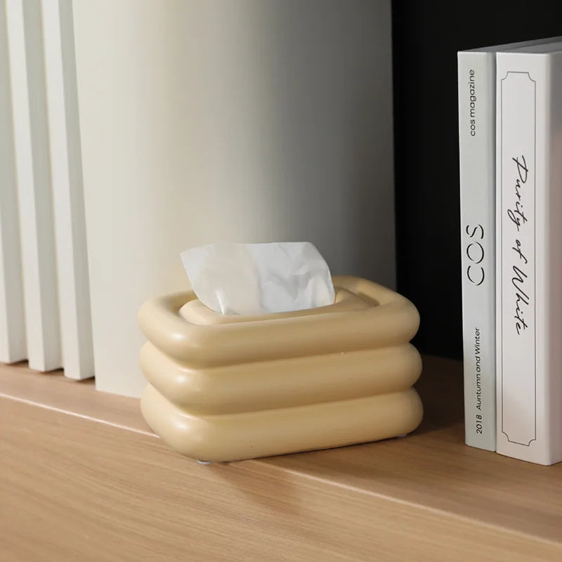 DecorBites™ Geometric Fringe Ceramic Tissue Box Rectangle Desktop Holder Home Decor Storage