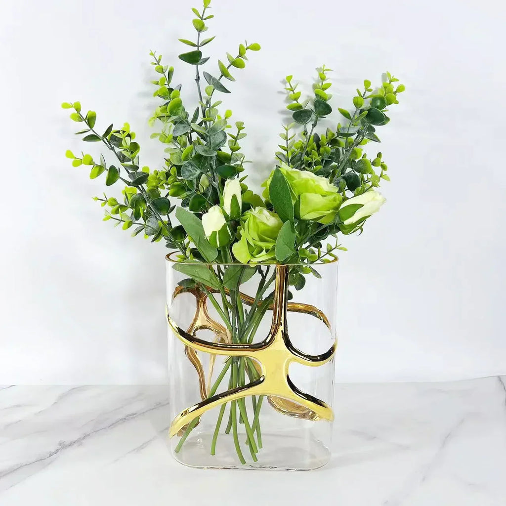 DecorBites™ Gold-Edged Glass Vase with Geometric Patterns for Home Decor