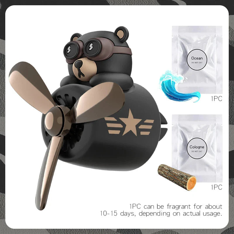 Rotating Airplane Pilot Bear Car Air Freshener - Vent Clip Fragrance Diffuser