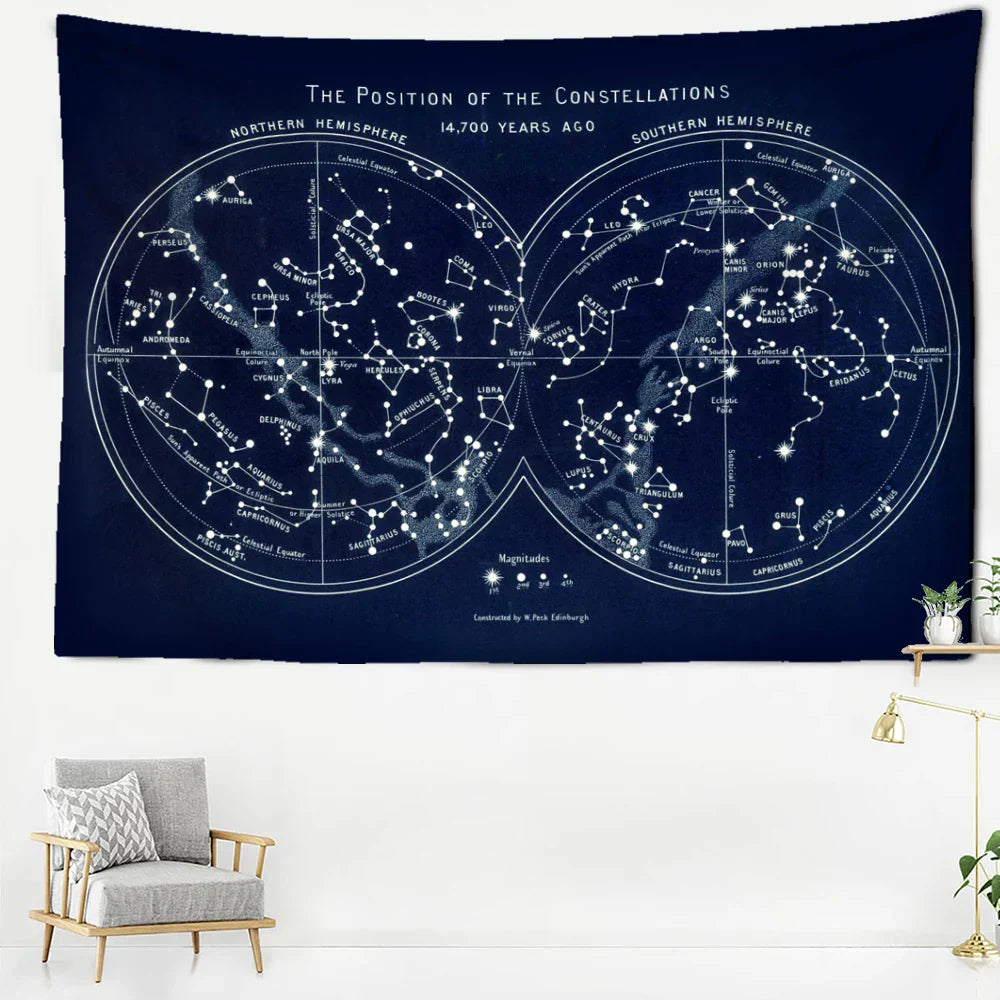 DecorBites™ Cosmic Constellation Compass Tapestry: Abstract Psychedelic Witchcraft Wall Hanging