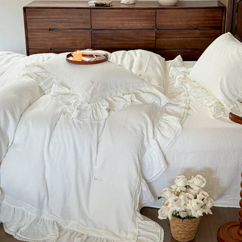 DecorBites™ Double Layer Crinkle Yarn French Vintage Princess Ruffles Bedding Set