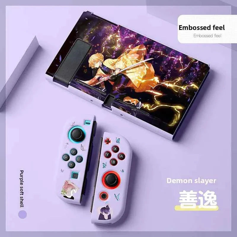 Demon Slayer Painted Relief Protective Case for Switch NS TPU Soft-shell Split Protective Case Creative Game Console Accessories