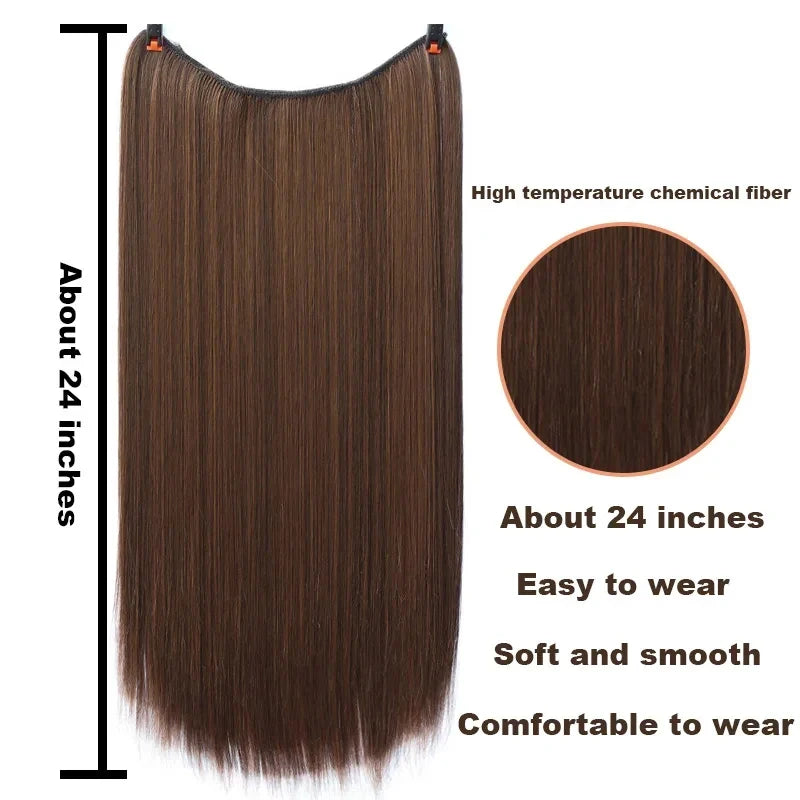 Fish line hair extension piece | 40cm 50cm 60cm straight and curly daily wear for women