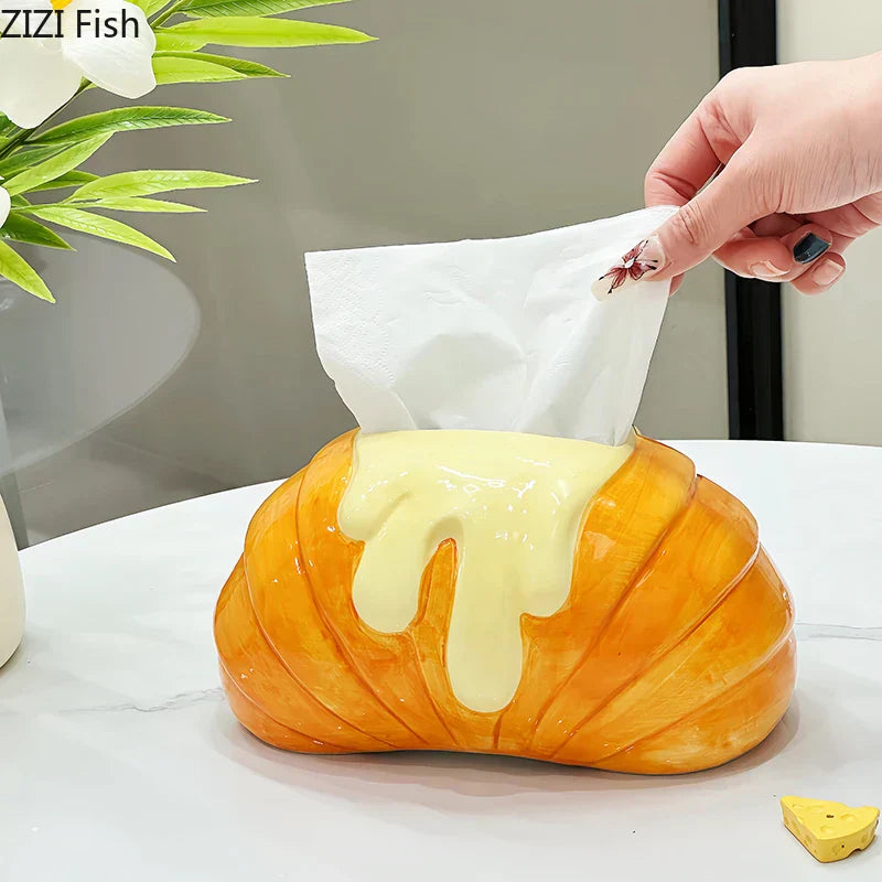 DecorBites™ Croissant Ceramic Tissue Box: Charming Table Decoration for Coffee Table and Bedside