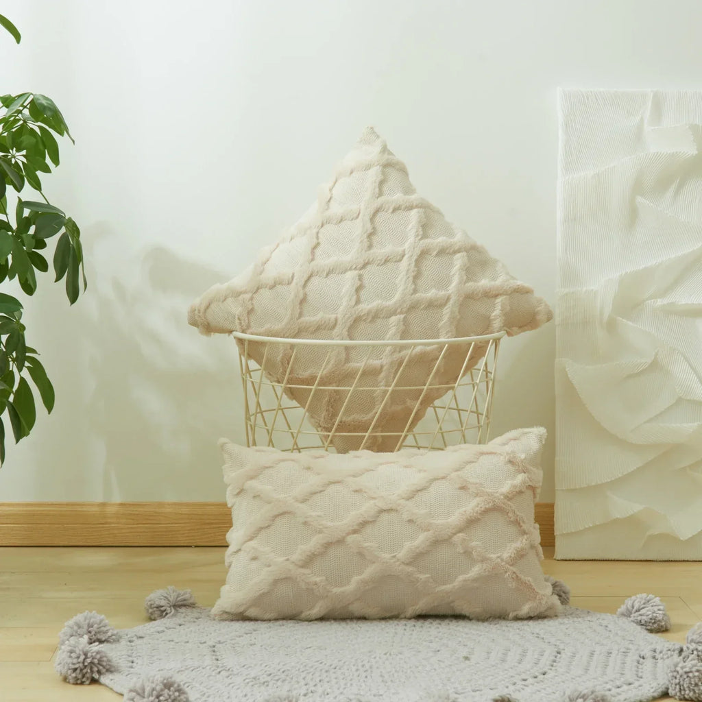DecorBites™ Diamond Solid Embroidery Cushion Cover for Modern Home Decor