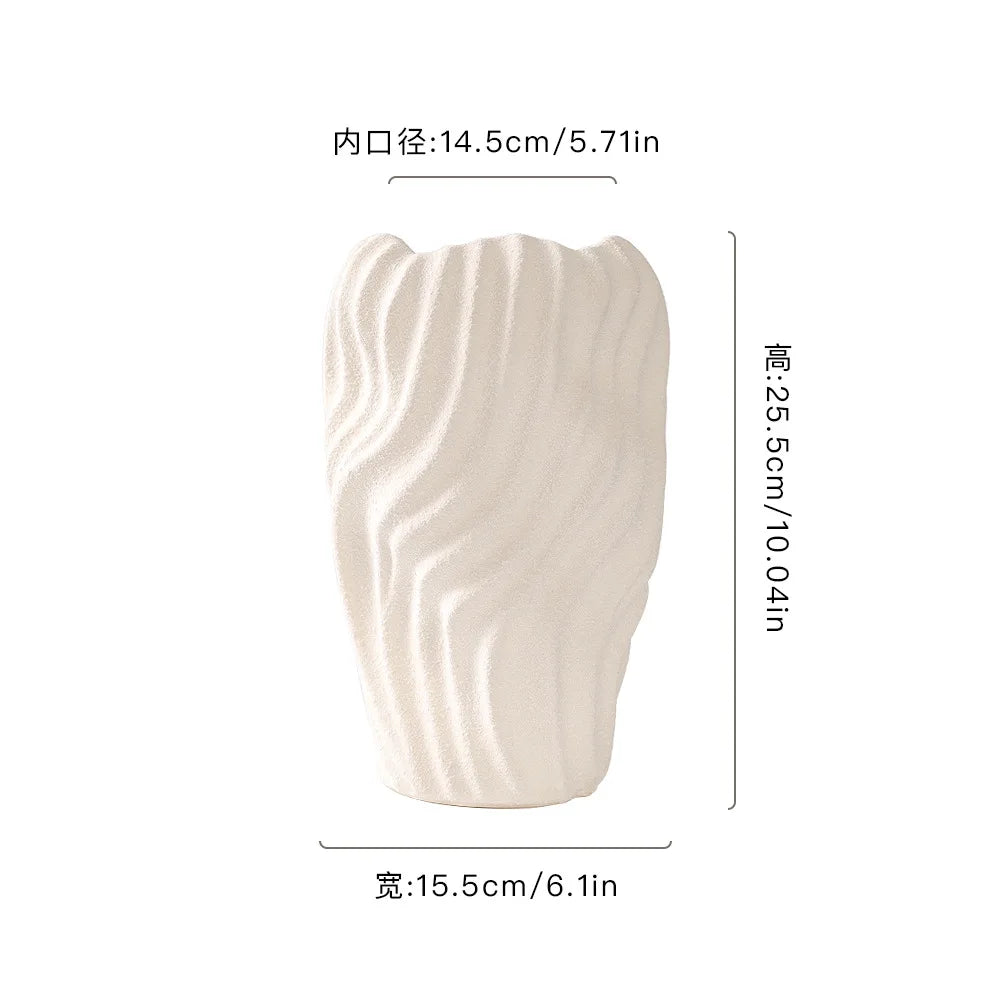 DecorBites™ Irregular Wavy Patterns Ceramic Vase White Pot Home Decoration