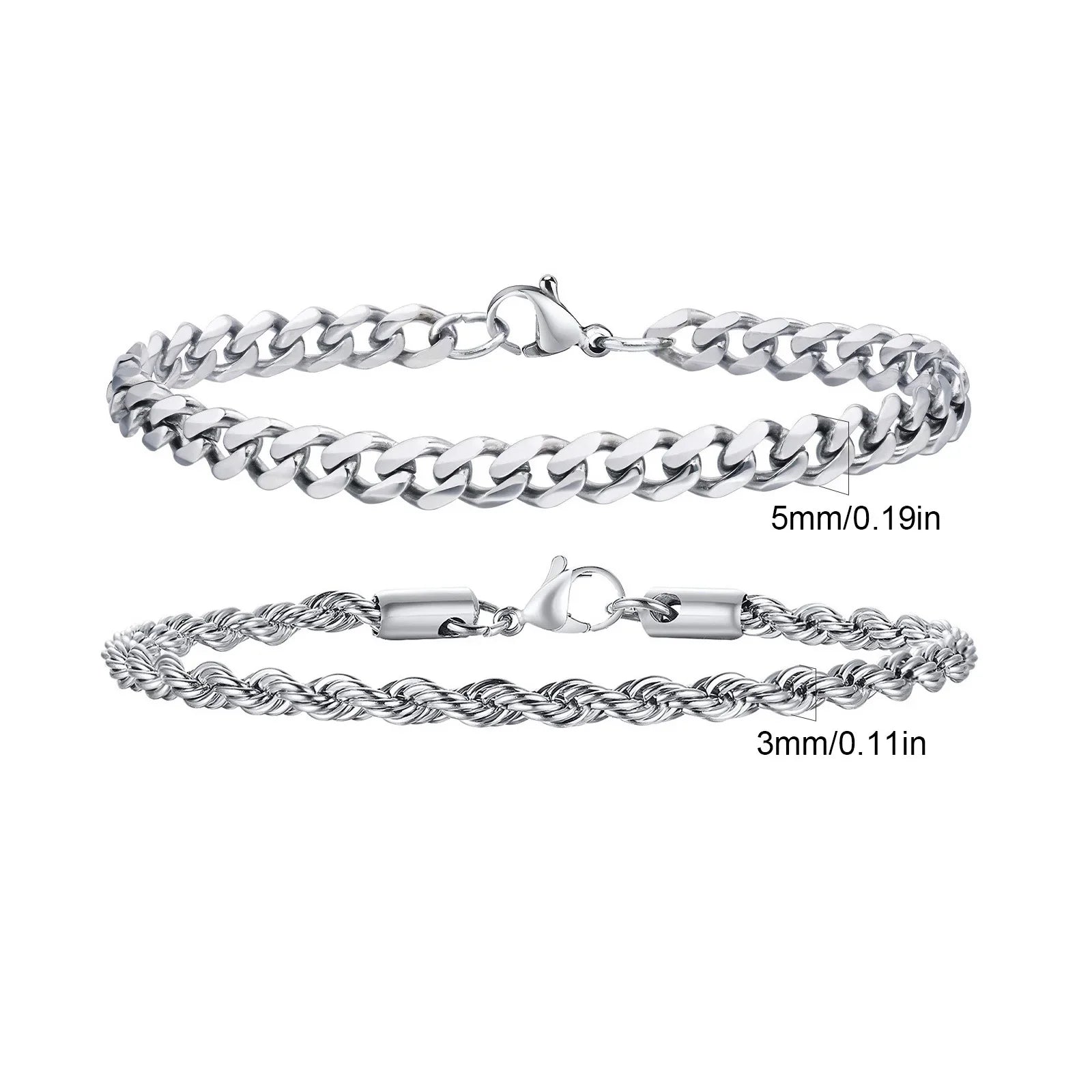 Men's Stainless Steel Chain Bracelets Set | 2pcs Silver Gold Black Twist Rope & Cuban Link