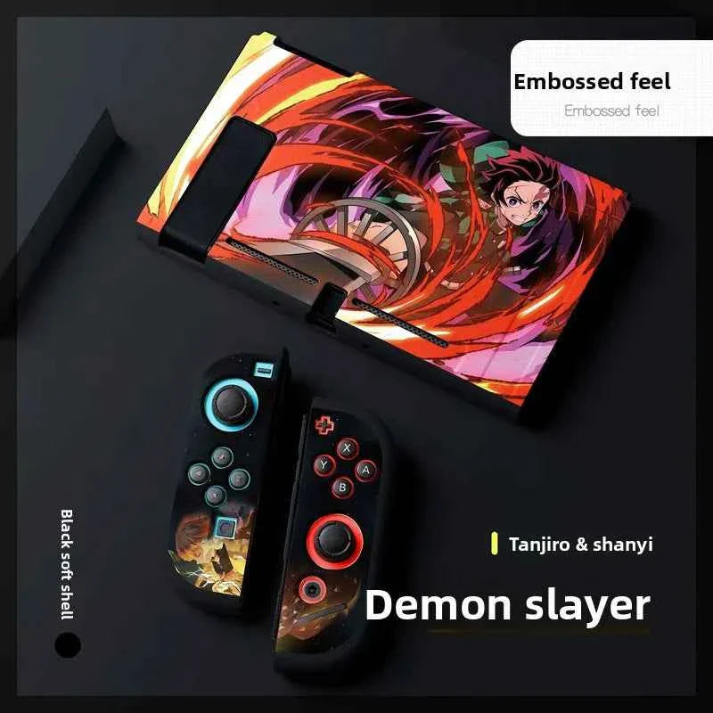 Demon Slayer Painted Relief Protective Case for Switch NS TPU Soft-shell Split Protective Case Creative Game Console Accessories