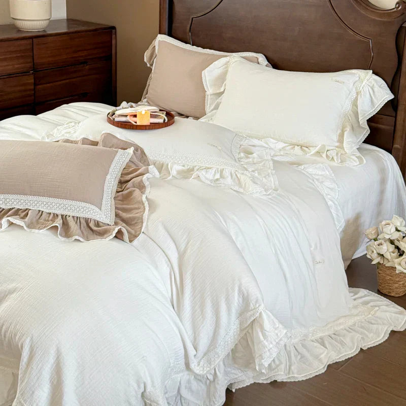 DecorBites™ Double Layer Crinkle Yarn French Vintage Princess Ruffles Bedding Set