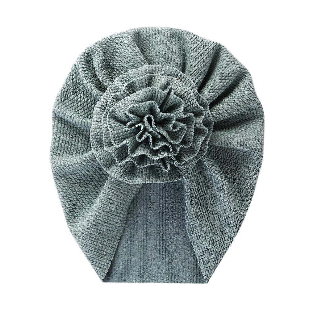 Big Blossom Flower Ribbed Turban Baby Hat | Soft Cotton Topknot Bonnet for Newborns and Toddlers