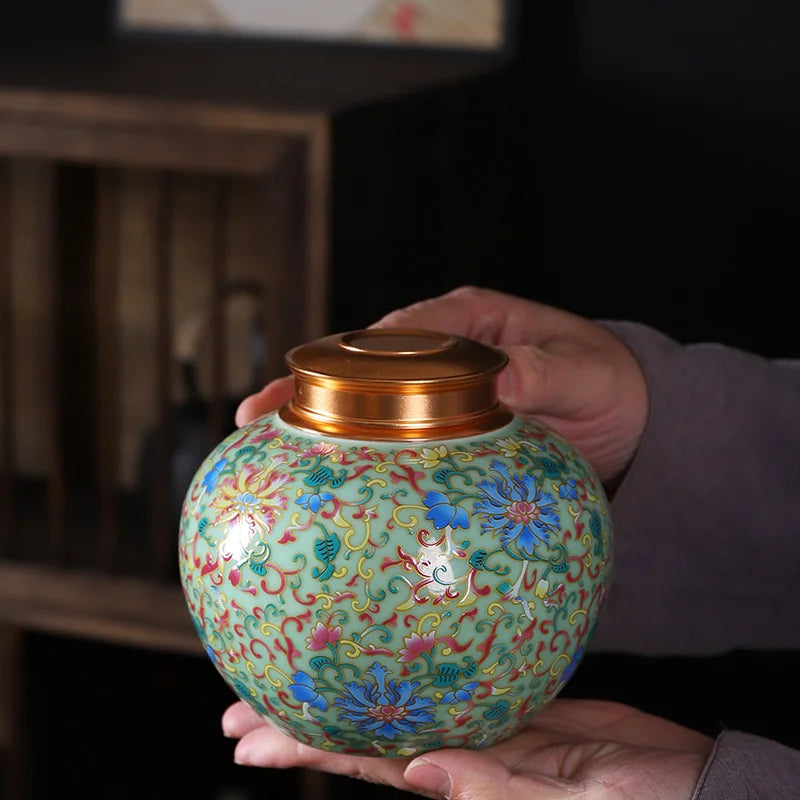 DecorBites™ Enamel Tea Pot Ceramic Storage Jar - Airtight Coffee Container