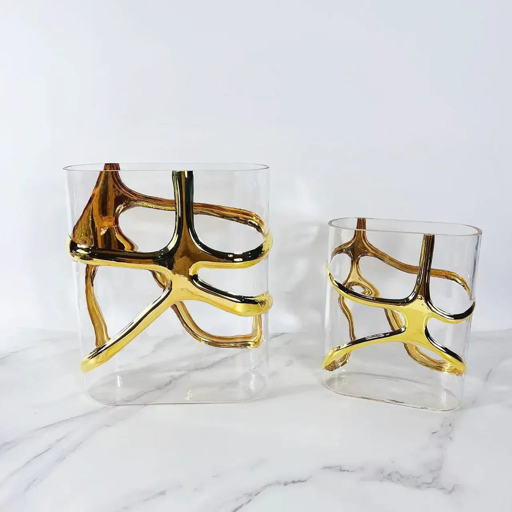 DecorBites™ Gold-Edged Glass Vase with Geometric Patterns for Home Decor