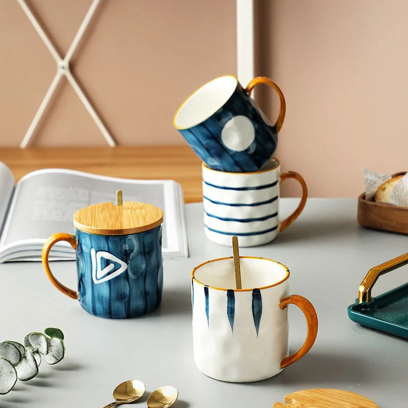 DecorBites™ Japanese Style Ceramic Mug with Spoon and Lid