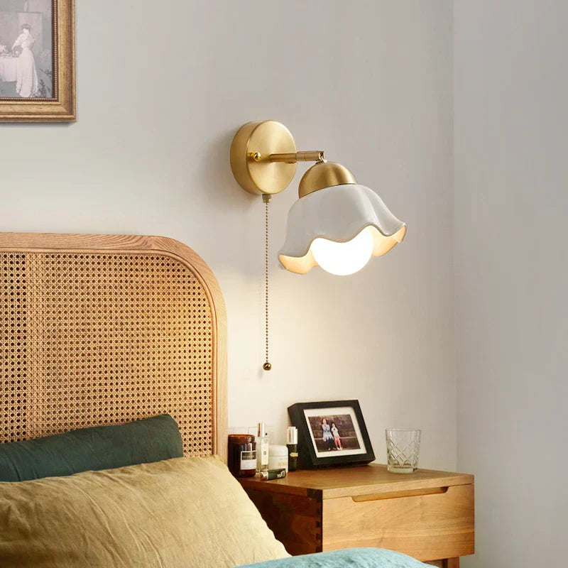 DecorBites™ Copper LED Wall Light Fixture Pull Chain Switch Simple Art Bedside Lamp