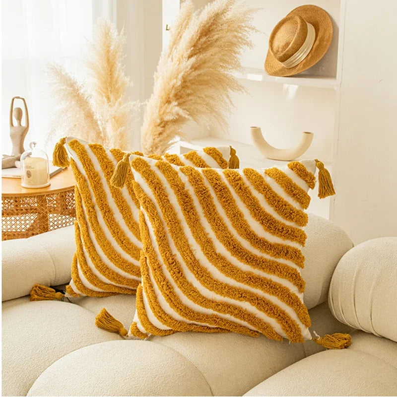 DecorBites™ Geometric Tufted Tassel Cushion Cover - Modern Boho Sofa Decor