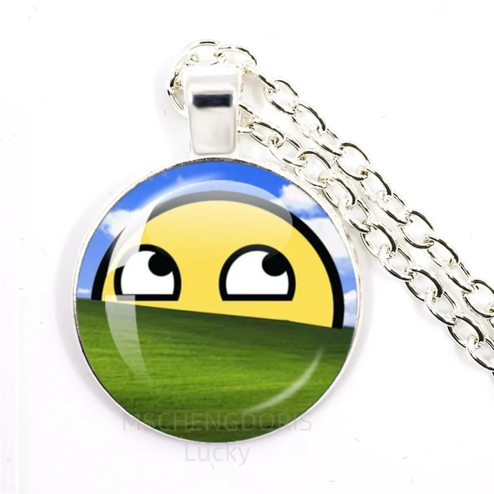 Funny Meme Cartoon Glass Pendant Necklace | Unisex Party Jewelry Gift