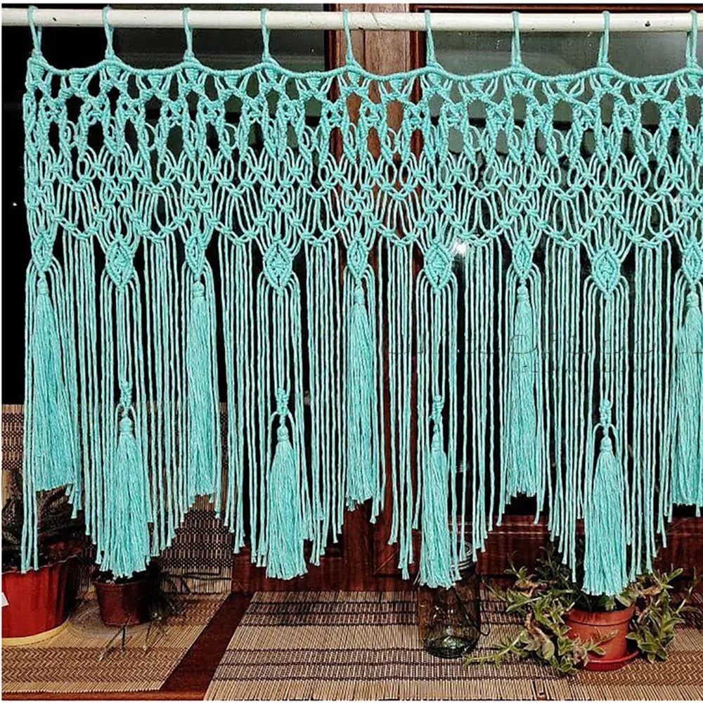 DecorBites™ Handwoven Macrame Window Curtain Tapestry with Tassels