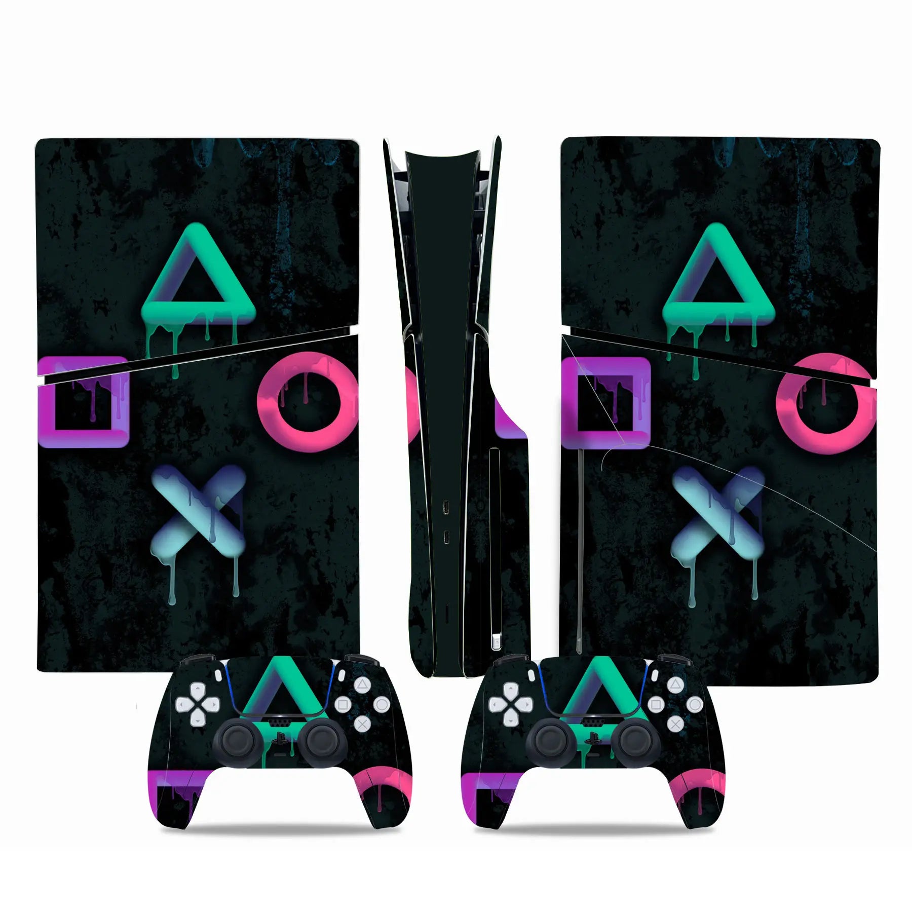 For PS5 Slim Disc Edition Console and 2 Controllers Geometry Design Skin PS5 Slim Disc Sticker Protective Decal Cover Full Set